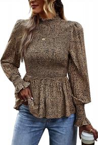 img 4 attached to Women'S Floral Peplum Blouse With Mock Neck, Ruffle And Smocked Babydoll Details - Long Sleeve Casual Tunic Shirt For Fall