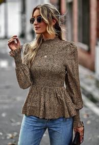 img 3 attached to Women'S Floral Peplum Blouse With Mock Neck, Ruffle And Smocked Babydoll Details - Long Sleeve Casual Tunic Shirt For Fall