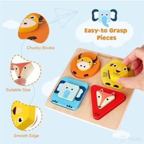 img 2 attached to 🐻 Coogam Wooden Animal Sorting Baby Stacking Toys - Shape Color Recognition Puzzle Matching Blocks for Fine Motor Skills & Preschool Learning - Educational Board Game Gift for Kids Age 1 2 3 Year Old