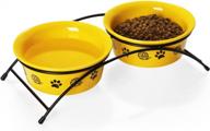 sweejar non-slip cat food bowl set: elevated porcelain pet dishes for comfortable eating, 12 oz capacity, pack of 2 in yellow color logo