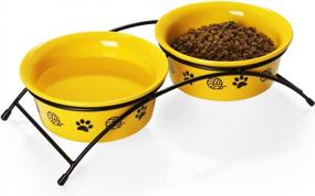 img 4 attached to Sweejar Non-Slip Cat Food Bowl Set: Elevated Porcelain Pet Dishes For Comfortable Eating, 12 Oz Capacity, Pack Of 2 In Yellow Color