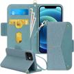 premium wallet case folio flip cover for iphone 12 mini 5.4 inch 2020 release - rfid blocking, kickstand, card holder [green] logo