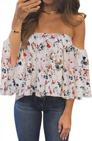 img 4 attached to Flirty And Fashionable: Bluetime Off-Shoulder Chiffon Blouses With Ruffle Detailing