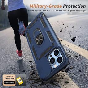 img 2 attached to Чехол для IPhone 13 Pro Max военного класса с выдвижной крышкой для камеры и подставкой, противоударный прочный защитный чехол для телефона Goton Armor с поворотной кольцевой подставкой на 360 ° - синий