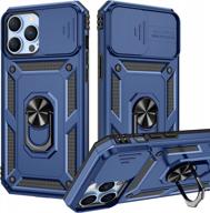 military grade iphone 13 pro max case with slide camera cover & kickstand, goton armor shockproof rugged protective phone case with 360° rotate ring stand - blue logo