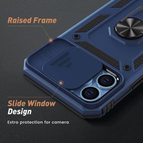 img 1 attached to Чехол для IPhone 13 Pro Max военного класса с выдвижной крышкой для камеры и подставкой, противоударный прочный защитный чехол для телефона Goton Armor с поворотной кольцевой подставкой на 360 ° - синий
