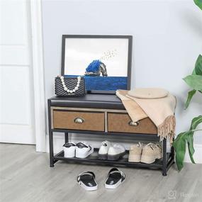 img 1 attached to 🪑 Black & Brown Entryway Bench with Leather Drawers and Shoe Storage, Padded Top Bench for Bedroom and Living Room, Steel Frame Hallway Bench with Mesh Shelf - X-cosrack