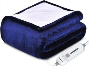 img 4 attached to Lukasa Reversible Heated Throw Blanket - Flannel/Sherpa, ETL Certified, Machine Washable, 3 Heat Settings With 4 Hour Auto-Off, 50" X 60" (Blue)