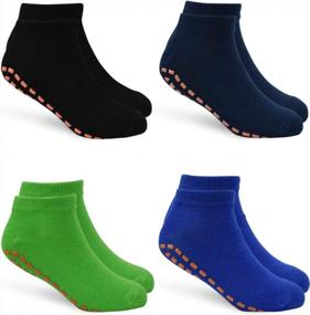 img 4 attached to Kids Trampoline Socks 4 Pairs Anti-Skid Non Slip Sticky Grips For Barefoot Workout 2-9 Years Infants Baby Children