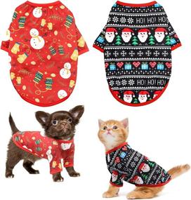 img 4 attached to 🐾 HYLYUN Dog Christmas Shirt 2 Packs - Festive Pet Shirt Set for Small Dogs and Cats - Cute Printed Clothing for a Joyful Holiday Season