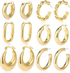 img 4 attached to 6 Pairs Gold Chunky Hoop Earrings Set For Women Hypoallergenic Thick Open Twisted Huggie Jewelry Birthday Christmas Gifts SEO
