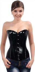 img 4 attached to SAYFUT Black PVC Leather Steampunk Gothic Wasit Trainer Overbust Corset Bustier