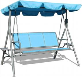 img 4 attached to 🪑 GOLDSUN Garden Porch Swing Hammock Swing Chair: Adjustable Canopy, Blue, for Patio, Garden, Backyard, Balcony - Seats Two to Three People