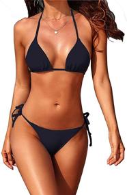 img 4 attached to Tainehs Women'S Halter Triangle Thong Bikini Swimsuit With Adjustable Tie-Sides Bottoms For A Sexy Look
