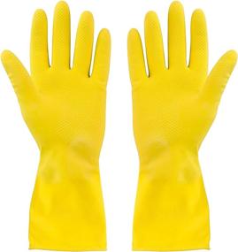 img 4 attached to SteadMax 3 Pairs Medium Yellow Cleaning Dish Gloves - Natural Rubber Latex Durable Dishwashing Gloves for Kitchen - Reusable and Professional