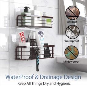 img 2 attached to 2 Pack Adhesive Shower Caddy Basket Shelf W/ Hooks - No Drilling Rustproof SUS304 Stainless Steel Wall Mounted Rack For Kitchen, Dorm Hanging Soap & Shampoo Holder