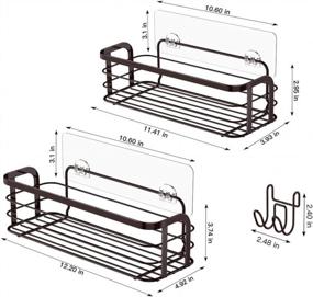 img 1 attached to 2 Pack Adhesive Shower Caddy Basket Shelf W/ Hooks - No Drilling Rustproof SUS304 Stainless Steel Wall Mounted Rack For Kitchen, Dorm Hanging Soap & Shampoo Holder