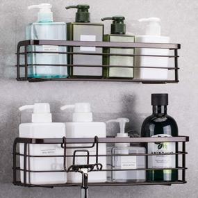 img 4 attached to 2 Pack Adhesive Shower Caddy Basket Shelf W/ Hooks - No Drilling Rustproof SUS304 Stainless Steel Wall Mounted Rack For Kitchen, Dorm Hanging Soap & Shampoo Holder