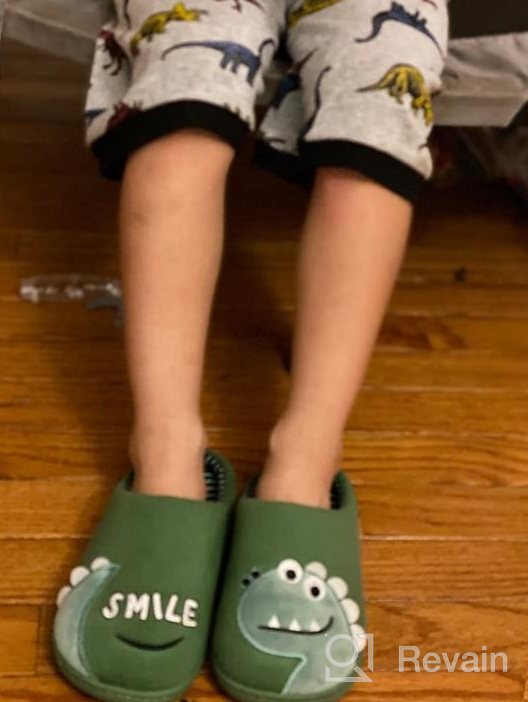 img 1 attached to Dinosaur Slippers: Cozy Memory Bedroom Shoes for Boys in Winter review by Jeff Talcott