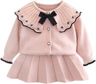 obeeii 2-piece toddler girl's autumn winter outfit - knitted sweater top cardigan and mini skirt set with long sleeves logo