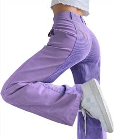 img 3 attached to Женские бархатные широкие брюки Y2K с высокой талией - повседневные свободные мешковатые прямые палаццо с эластичной резинкой на талии осень-зима