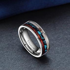 img 3 attached to Titanium Wedding Band With Inlaid Turquoise Wood And Deer Antlers In 6Mm And 8Mm Sizes By TIGRADE