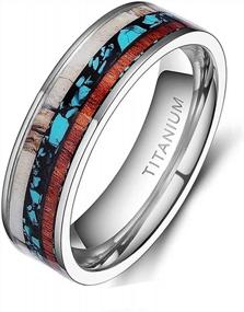 img 4 attached to Titanium Wedding Band With Inlaid Turquoise Wood And Deer Antlers In 6Mm And 8Mm Sizes By TIGRADE