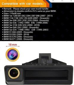 img 3 attached to 🎥 HD 1280x720p Golden Camera: Rear View Backup Cam for BMW X5 X1 E84 X6 E39 E53 E82 E88 E90 E91 E92 E93 E60 E61 E70 E71 E72 - Water-resistant, Night Vision Equipped
