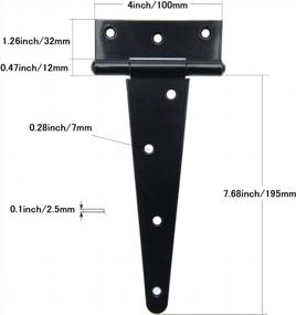 img 2 attached to 8-Inch TamBee Heavy Duty T-Strap Black Wrought Iron Shed Hinge Gate Door Barn Hinges Rustproof Hardware
