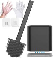 🧻 flexible silicone toilet brush set with holder for effective bathroom cleaning - ventilated base, long handle, punch-free wall hanging logo