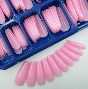 img 4 attached to 100Pc Colored Long Coffin False Nails Artificial Acrylic Tips Ballerina Shape XL Pink Press On Fake Nails Manicure Fingernail DIY Decor For Women Girls (Pink)