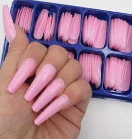img 1 attached to 100Pc Colored Long Coffin False Nails Artificial Acrylic Tips Ballerina Shape XL Pink Press On Fake Nails Manicure Fingernail DIY Decor For Women Girls (Pink)