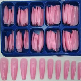 img 3 attached to 100Pc Colored Long Coffin False Nails Artificial Acrylic Tips Ballerina Shape XL Pink Press On Fake Nails Manicure Fingernail DIY Decor For Women Girls (Pink)