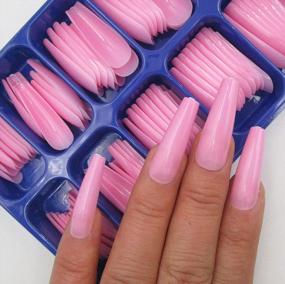 img 2 attached to 100Pc Colored Long Coffin False Nails Artificial Acrylic Tips Ballerina Shape XL Pink Press On Fake Nails Manicure Fingernail DIY Decor For Women Girls (Pink)