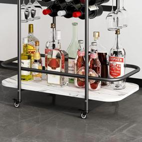 img 2 attached to Benoss 2-Tier Bar Cart W/ Wheels, Glass Holder & Wine Rack - Mobile Serving Trolley For Home Kitchen Parties!