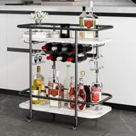 benoss 2-tier bar cart w/ wheels, glass holder & wine rack - mobile serving trolley for home kitchen parties! logo