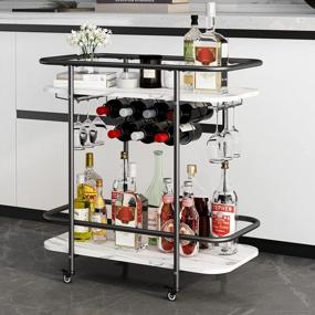 img 4 attached to Benoss 2-Tier Bar Cart W/ Wheels, Glass Holder & Wine Rack - Mobile Serving Trolley For Home Kitchen Parties!
