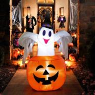 ourwarm halloween inflatables 4.6ft pumpkin ghost with led light for halloween decorations indoor/outdoor yard garden lawn party decoration logo
