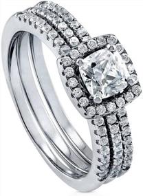 img 4 attached to Cushion Cut Cubic Zirconia CZ Halo Wedding Engagement Ring Set For Women In Sterling Silver With Rhodium Plating, Available In Size 4-10 - BERRICLE