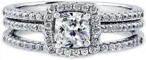 img 3 attached to Cushion Cut Cubic Zirconia CZ Halo Wedding Engagement Ring Set For Women In Sterling Silver With Rhodium Plating, Available In Size 4-10 - BERRICLE