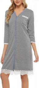 img 4 attached to Stylish And Comfortable: Aoymay Women'S Striped Button-Down Nightgown For Relaxing Nights And Lounging Days