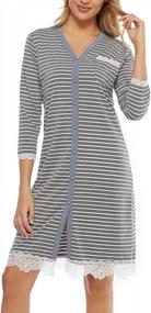 img 3 attached to Stylish And Comfortable: Aoymay Women'S Striped Button-Down Nightgown For Relaxing Nights And Lounging Days