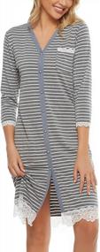 img 1 attached to Stylish And Comfortable: Aoymay Women'S Striped Button-Down Nightgown For Relaxing Nights And Lounging Days