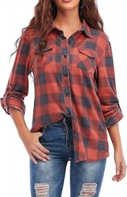 img 2 attached to Women'S Plaid Flannel Button Down Shirt - Casual Cuffed Long Sleeve Boyfriend Top