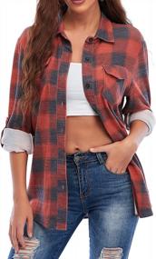 img 1 attached to Women'S Plaid Flannel Button Down Shirt - Casual Cuffed Long Sleeve Boyfriend Top
