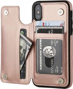 img 4 attached to Stylish And Practical Rose Gold Wallet Case For IPhone Xs/X With Card Holder And Kickstand