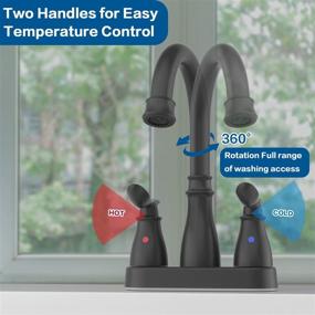 img 2 attached to Matte Black Bathroom Faucet With Pop Up Drain | 4 Inch Centerset Dual Handle Faucet | 360 Degree Swivel Spout | Includes 2 Water Supply Hoses | Suitable For Bathroom Sink | WEWE Brand