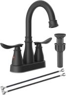 matte black bathroom faucet with pop up drain | 4 inch centerset dual handle faucet | 360 degree swivel spout | includes 2 water supply hoses | suitable for bathroom sink | wewe brand logo
