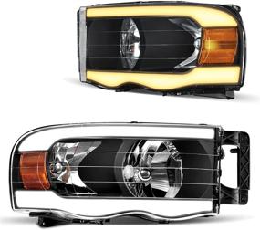 img 4 attached to 🚙 Dodge Ram 1500/2500/3500 Headlights Assembly 02-05 with Switchback LED Tube DRL Headlamps Pair