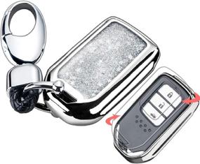 img 4 attached to 🔑 Silver Glitter Liquid Quicksand Key Fob Cover - Flowing Bling Sparkle Case for Keyless Entry, 4/5/6 Buttons - Honda 2015-Up Civic Accord Fit Pilot CR-V Odyssey Compatible